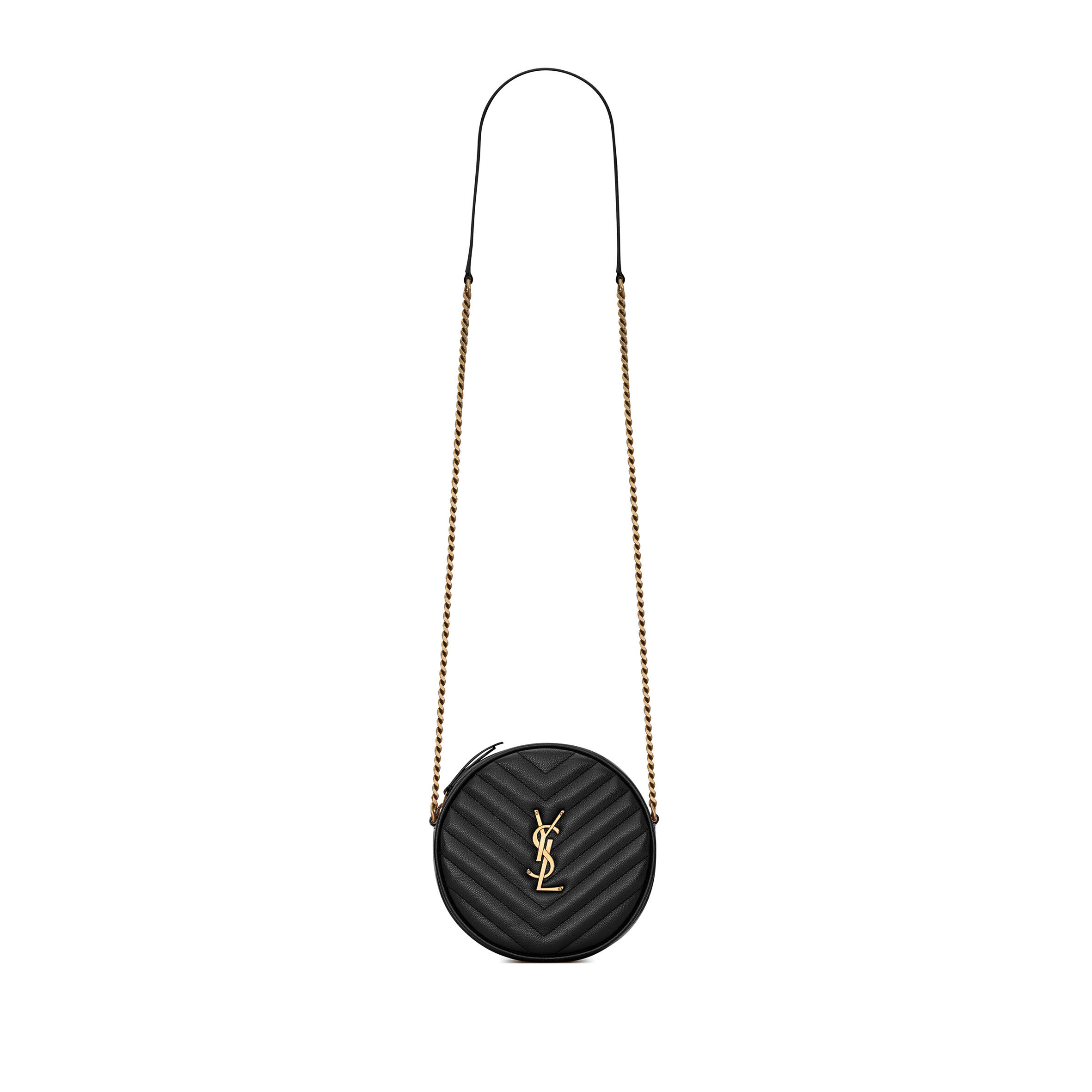 YSL VINYLE IN CHEVRON-QUILTED GRAIN DE POUDRE EMBOSSED LEATHER 6104361GF071000 (17*17*5.5cm)